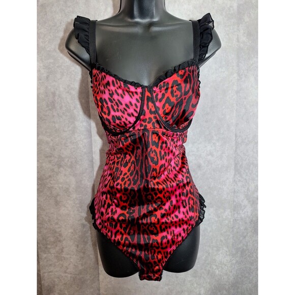 Torrid Betsy Johnson Leopard Print Satin Bodysuit Plus Sz 2x 18-20 V-Day Sexy - Picture 2 of 12